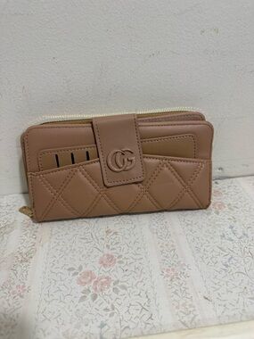 Quilted Taupe Wallet with Front Card Pocket
